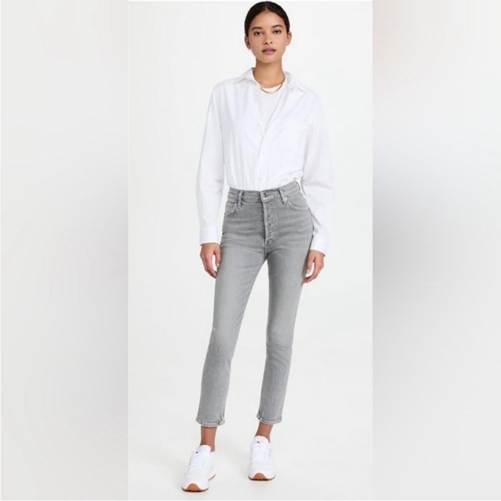 Agolde Nico Button Fly High Rise Cropped Jeans Denim Grey Size 29.